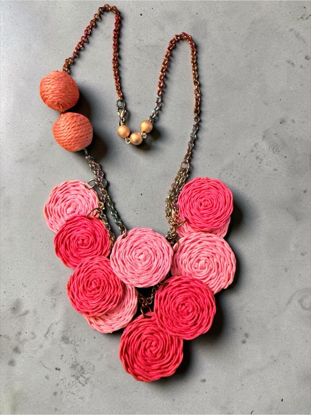 Vintage - Pink Ombre Rosette Bib Necklace